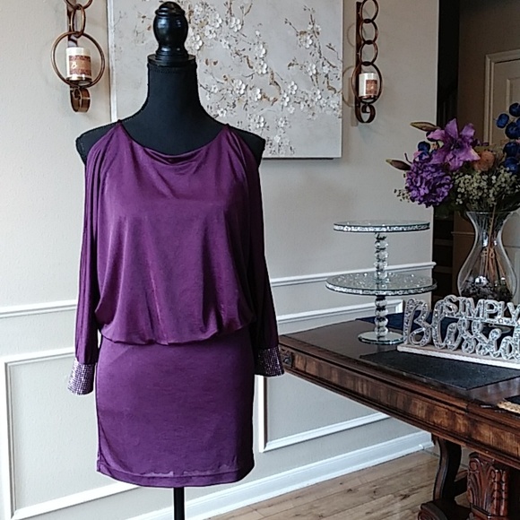 Purple Embellished Cocktail Mini Dress By B Darlin. Size XS 1/2 - Picture 11 of 17